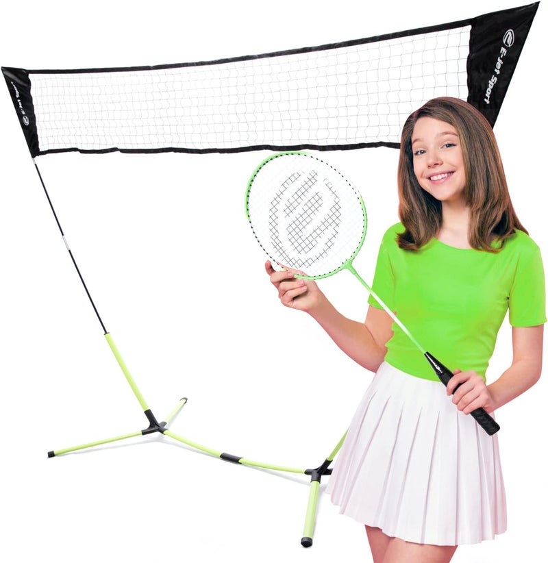 E-Jet Badminton Net, Portable & Instant Setup (Tool Free Assembly) - Backyard Fun, Beach Park Picnic Outdoor Games, Green, 5.1 x 7.8Ft, (EOB72640) - Image 1
